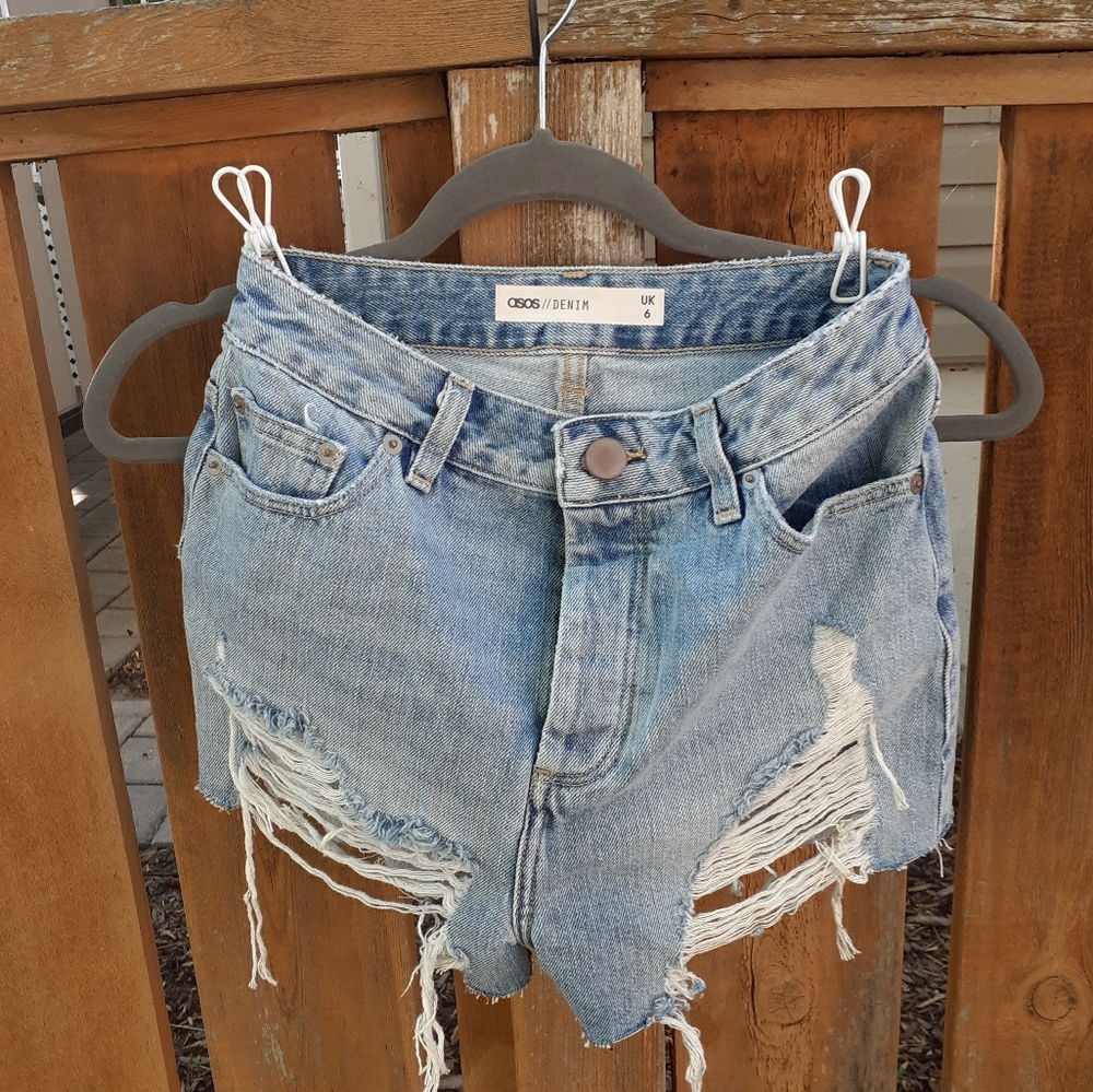 ❤ ASOS Retro High Waist Cut Off Denim Jean Shorts